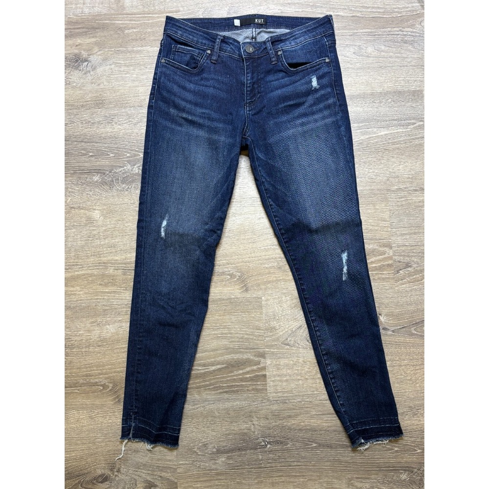 Kut from the Kloth Donna Ankle‎ Skinny Jeans Dark Wash Distressed Raw Hem Size 4
